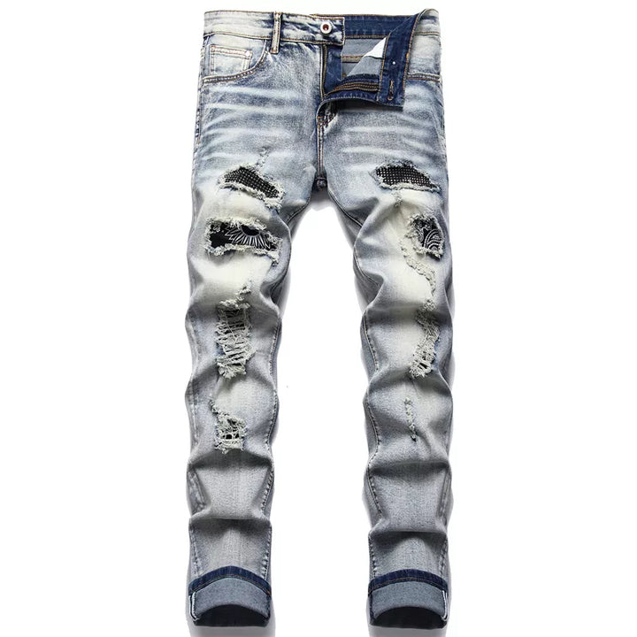 Ripped Herrenjeans | Slim Fit | Knopfverschluss | Stretch | Lässig-Dunkelgrau Vintage-28-Luzern Mode