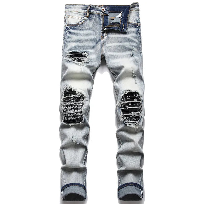 Ripped Herrenjeans | Slim Fit | Knopfverschluss | Stretch | Lässig-Hellgrau Vintage-28-Luzern Mode