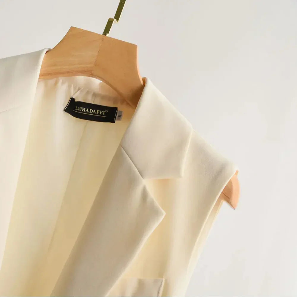 Ärmelloser Damenblazer | Ein-Knopf | Kragen | Uni | Weich | Atmungsaktiv-Luzern Mode