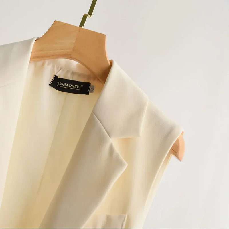 Ärmelloser Damenblazer | Ein-Knopf | Kragen | Uni | Weich | Atmungsaktiv-Luzern Mode