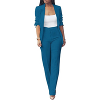Eleganter Damenanzug Business-Outfit mit Blazer und Hose-Blaugrün-S-Luzern Mode