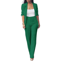 Eleganter Damenanzug Business-Outfit mit Blazer und Hose-Dunkelgrün-S-Luzern Mode