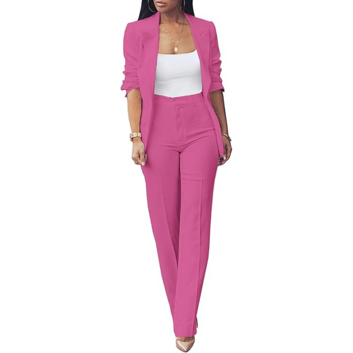 Eleganter Damenanzug Business-Outfit mit Blazer und Hose-Leuchtendes Pink-S-Luzern Mode