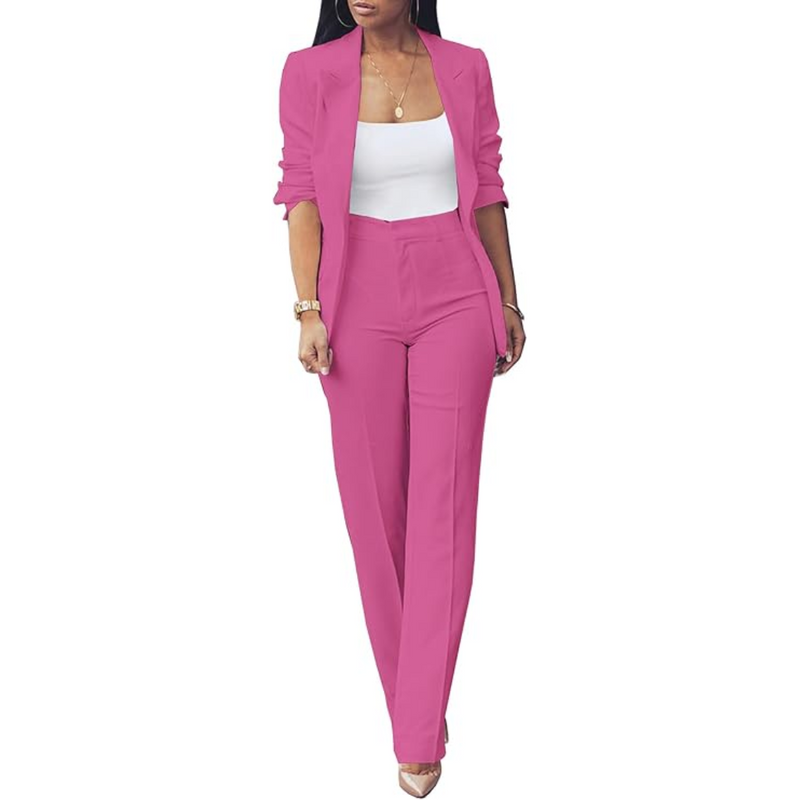 Eleganter Damenanzug Business-Outfit mit Blazer und Hose-Leuchtendes Pink-S-Luzern Mode