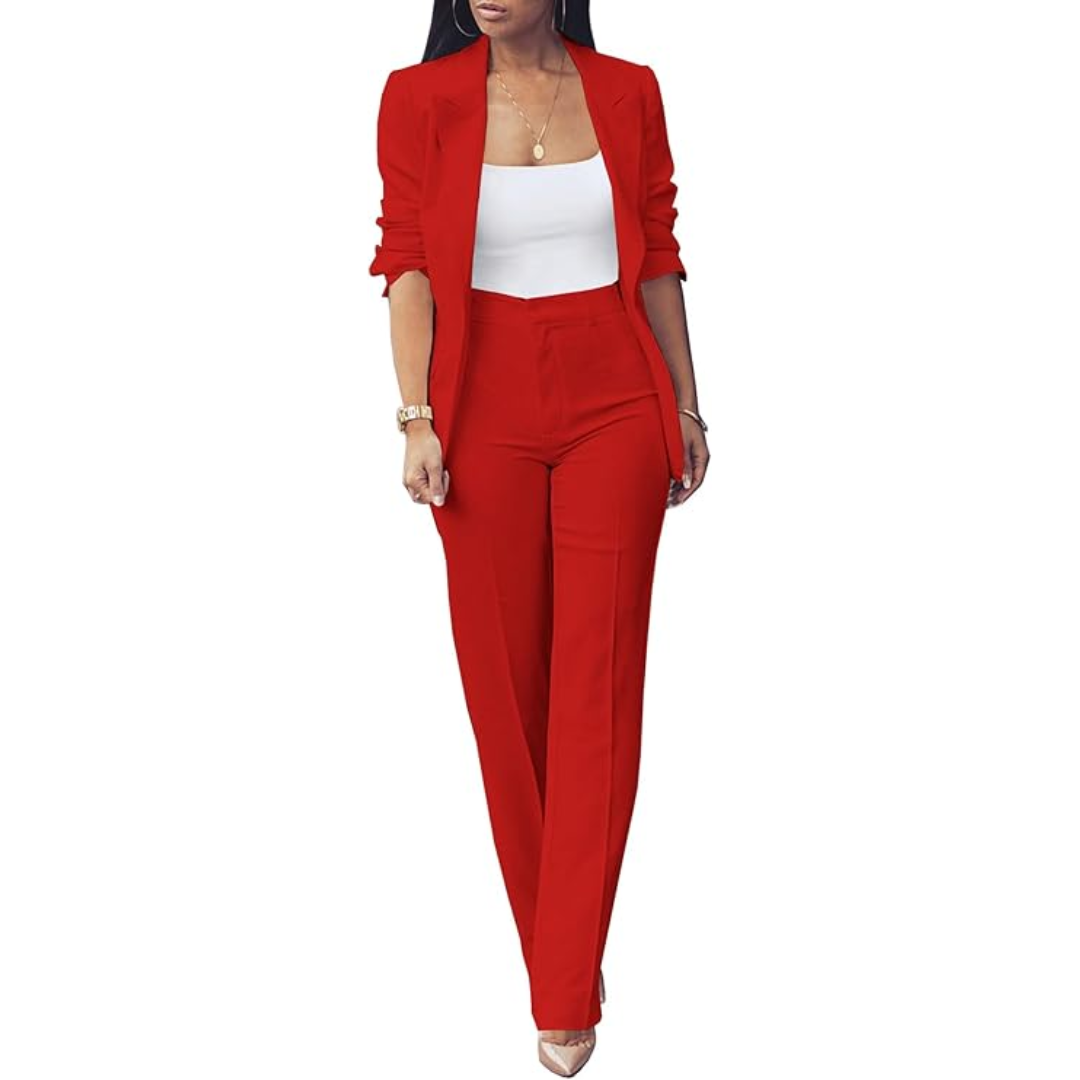Eleganter Damenanzug Business-Outfit mit Blazer und Hose-Rot-S-Luzern Mode