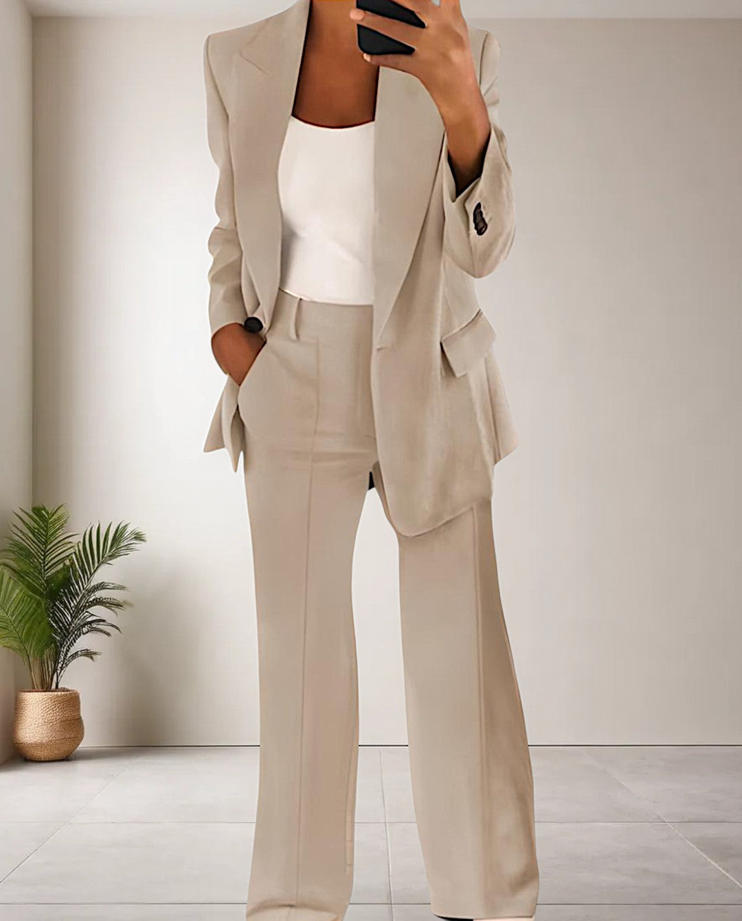 Eleganter Damen Anzug für Büro und Business Meetings-S-Beige-Luzern Mode