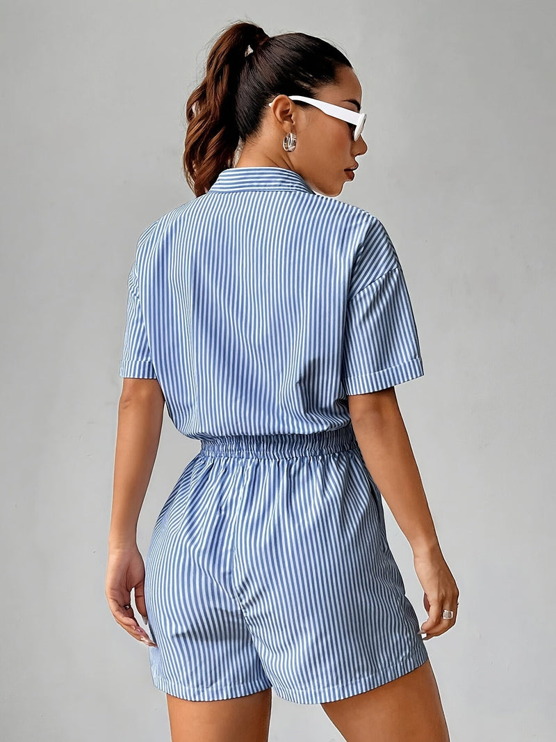 Damen Sommer Jumpsuit | Kurzarm | Streifenlook | Luftig bequem für heiße Tage-Luzern Mode