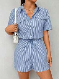 Damen Sommer Jumpsuit | Kurzarm | Streifenlook | Luftig bequem für heiße Tage-Luzern Mode