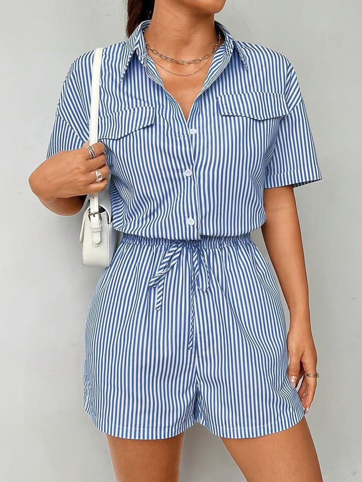 Damen Sommer Jumpsuit | Kurzarm | Streifenlook | Luftig bequem für heiße Tage-Luzern Mode
