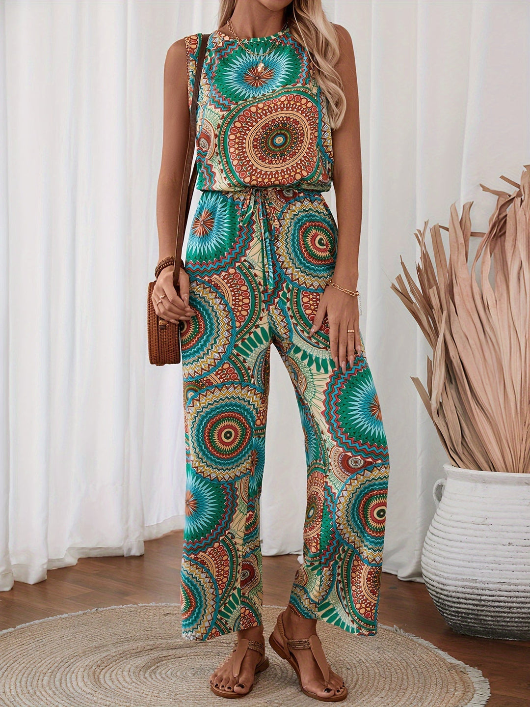 Jumpsuit Damen Sommer | Mandala Boho Look | Ärmellos | Leicht und luftig-Luzern Mode
