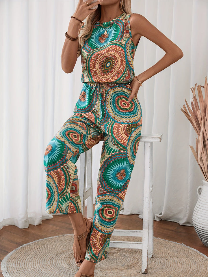 Jumpsuit Damen Sommer | Mandala Boho Look | Ärmellos | Leicht und luftig-Luzern Mode
