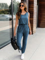 Damen Jumpsuit Sommer | Ärmellos | Mit Taillenzug | Bequem für Alltag & Freizeit-Marineblau-S-Luzern Mode