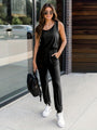 Damen Jumpsuit Sommer | Ärmellos | Mit Taillenzug | Bequem für Alltag & Freizeit-Schwarz-S-Luzern Mode