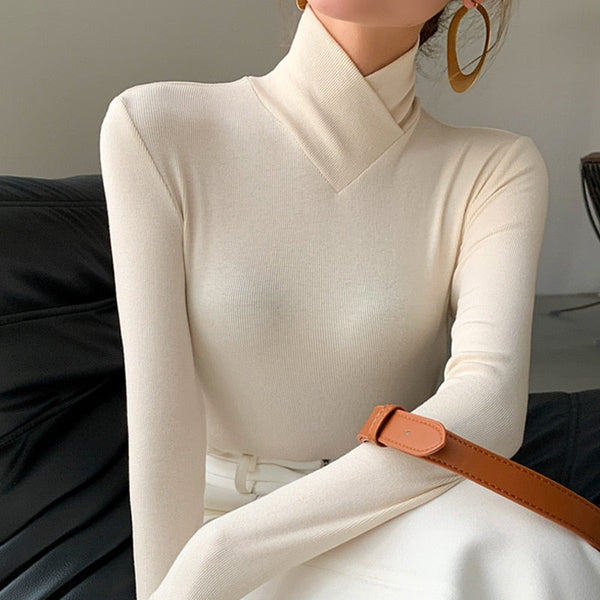 Damen Rollkragenpullover aus Strick für Herbst/Winter-Elfenbein-S-Luzern Mode