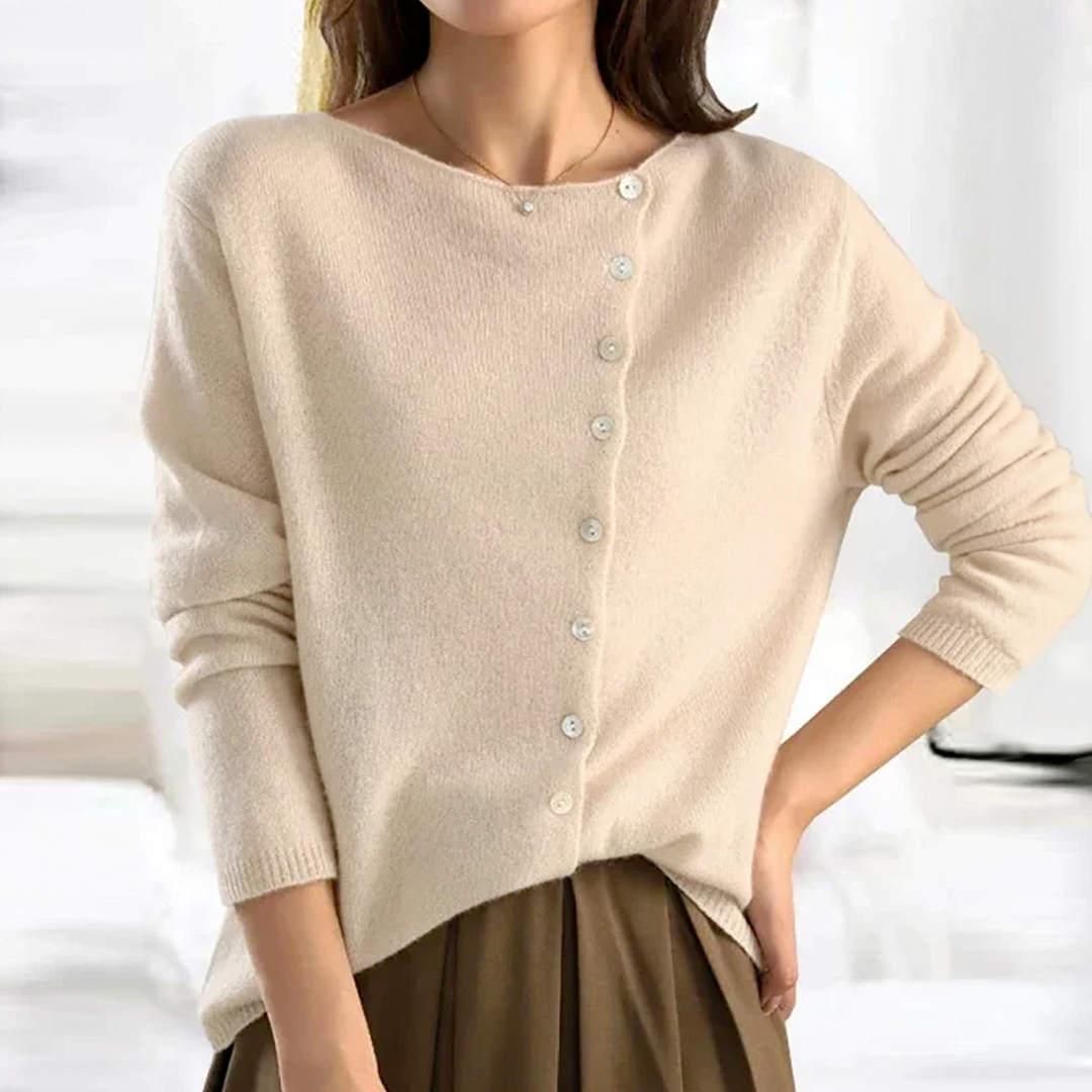 Damen Strickpullover mit Knopfleiste - Eleganter Look-Beige-XS-Luzern Mode