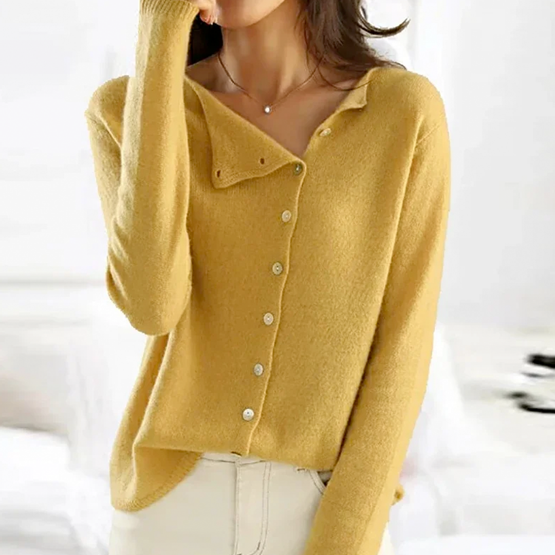 Damen Strickpullover mit Knopfleiste - Eleganter Look-Gelb-XS-Luzern Mode