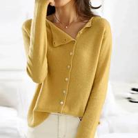 Damen Strickpullover mit Knopfleiste - Eleganter Look-Gelb-XS-Luzern Mode