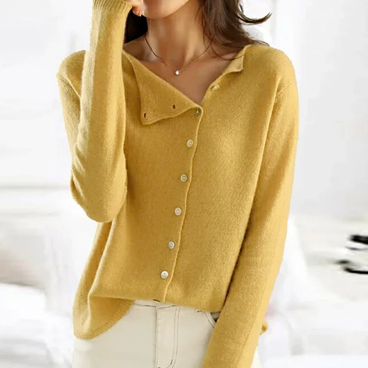 Damen Strickpullover mit Knopfleiste - Eleganter Look-Gelb-XS-Luzern Mode