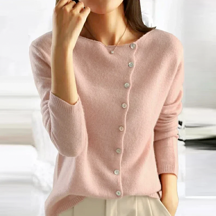 Damen Strickpullover mit Knopfleiste - Eleganter Look-Rot-XS-Luzern Mode