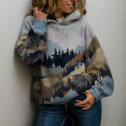 Damen Hoodie mit Berglandschafts-Motiv für Outdoor-Abenteuer-1-S-Luzern Mode