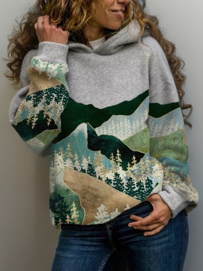 Damen Hoodie mit Berglandschafts-Motiv für Outdoor-Abenteuer-2-S-Luzern Mode