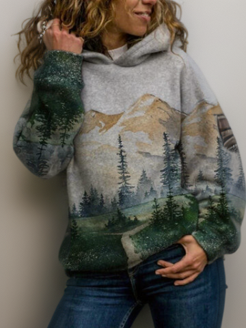 Damen Hoodie mit Berglandschafts-Motiv für Outdoor-Abenteuer-7-S-Luzern Mode