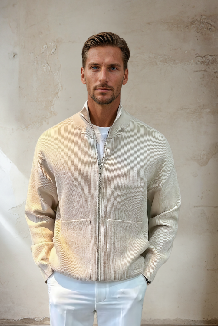 Herren Strickjacke mit Reißverschluss - Stilvoll und Modern-Apricot-M-Luzern Mode