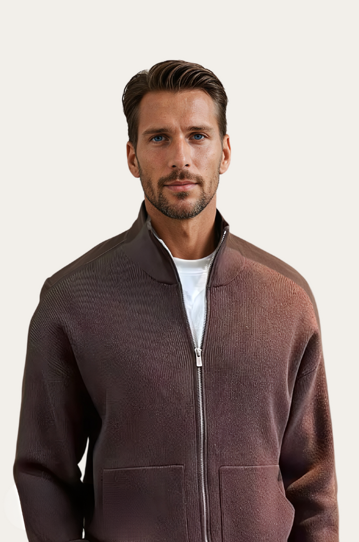 Herren Strickjacke mit Reißverschluss - Stilvoll und Modern-Braun-M-Luzern Mode