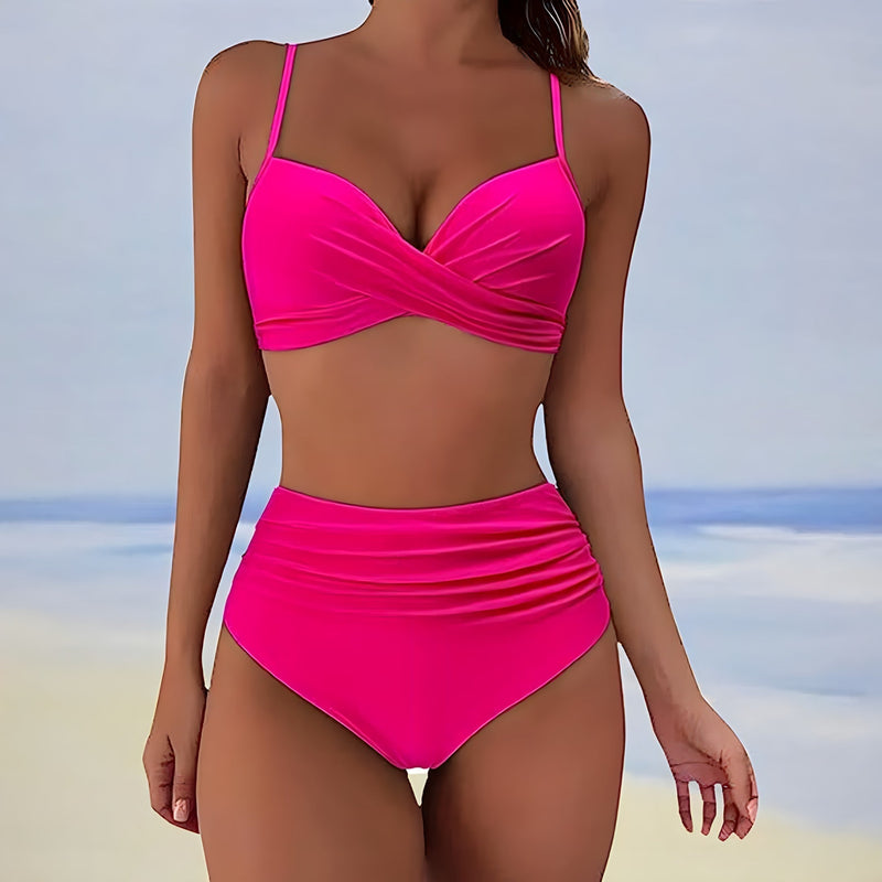 High-Waist Bikini Damen | Figurformend | Bequem | Trendy | Bademode Sommer-Hellrosa-S-Luzern Mode