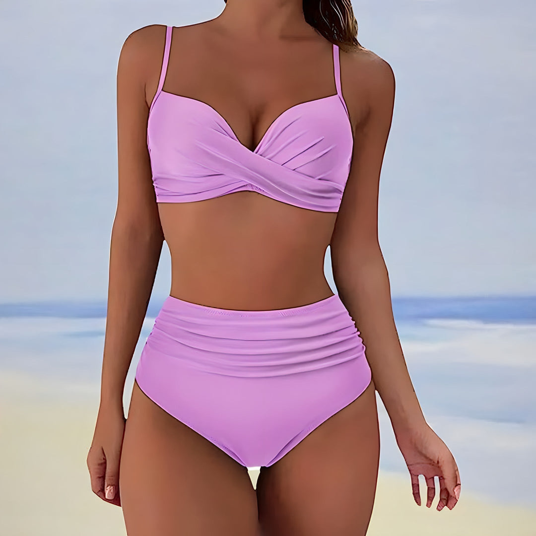 High-Waist Bikini Damen | Figurformend | Bequem | Trendy | Bademode Sommer-Hellviolett-S-Luzern Mode