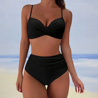 High-Waist Bikini Damen | Figurformend | Bequem | Trendy | Bademode Sommer-Schwarz-S-Luzern Mode