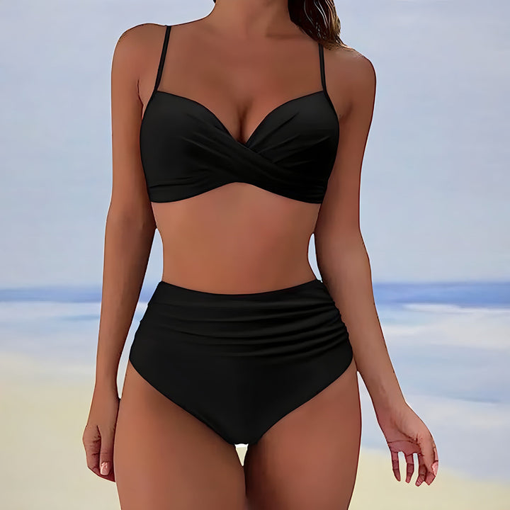 High-Waist Bikini Damen | Figurformend | Bequem | Trendy | Bademode Sommer-Schwarz-S-Luzern Mode