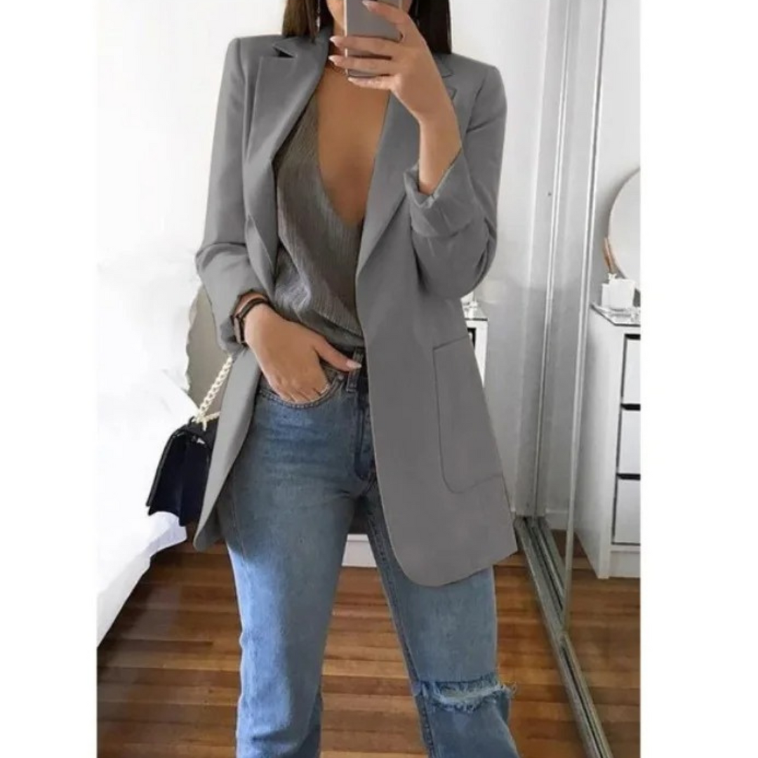 Damen Blazer Elegant Business Casual für Büro und Alltag-Grau-S-Luzern Mode
