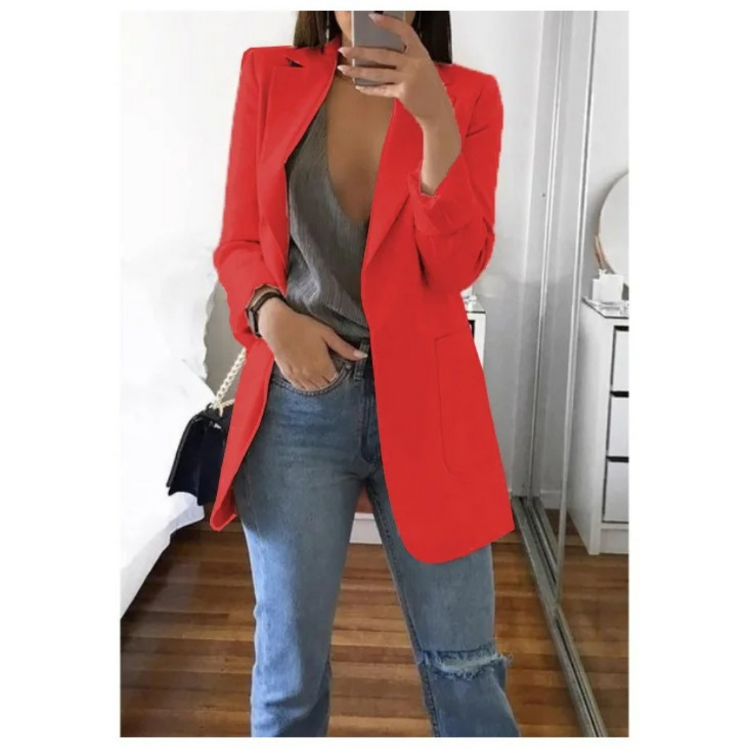 Damen Blazer Elegant Business Casual für Büro und Alltag-Rot-S-Luzern Mode