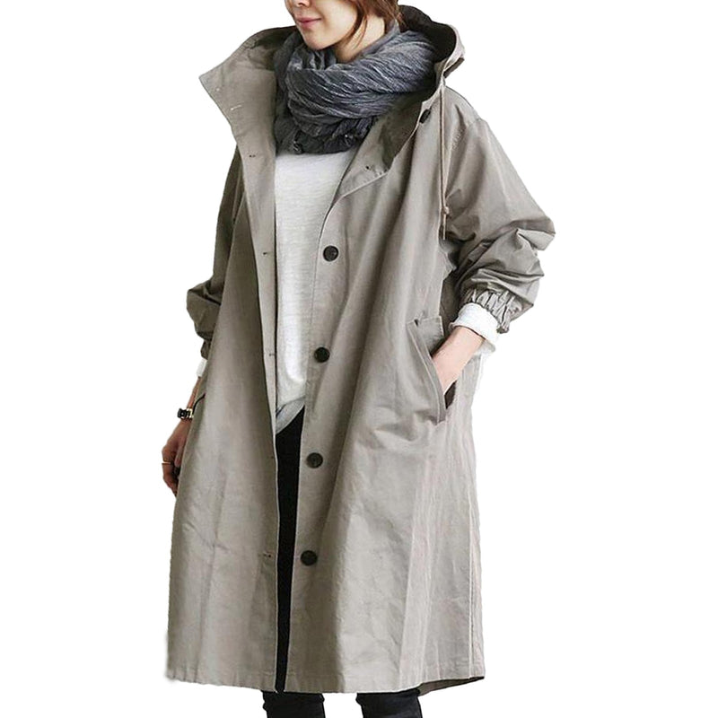 Damen Regenmantel Wasserdicht mit Kapuze und Taschen-Grau-S-Luzern Mode