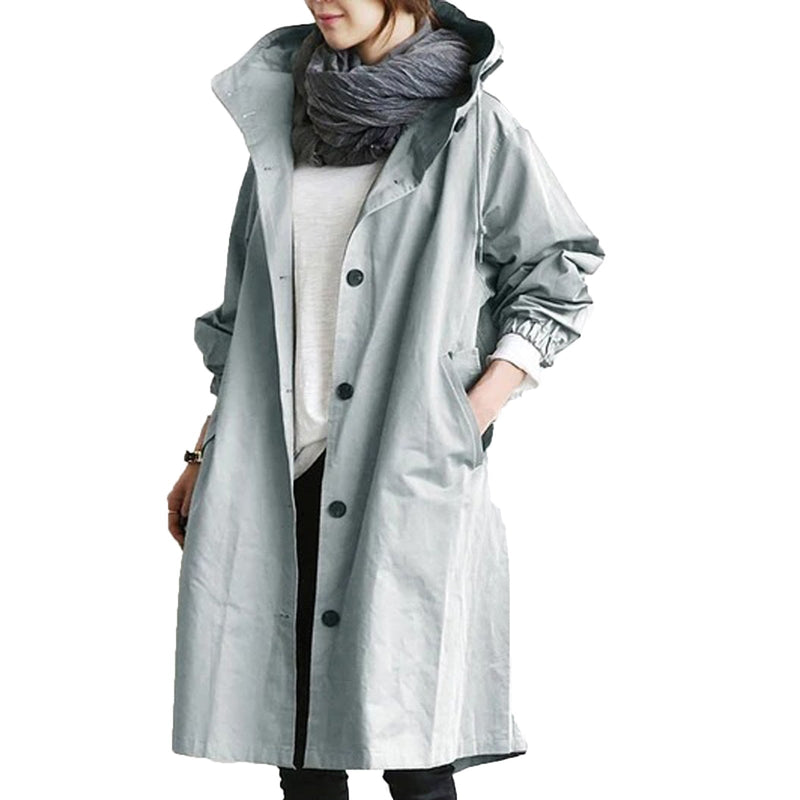 Damen Regenmantel Wasserdicht mit Kapuze und Taschen-Himmelblau-S-Luzern Mode