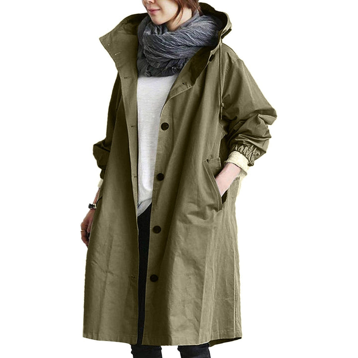 Damen Regenmantel Wasserdicht mit Kapuze und Taschen-Olivegrün-S-Luzern Mode