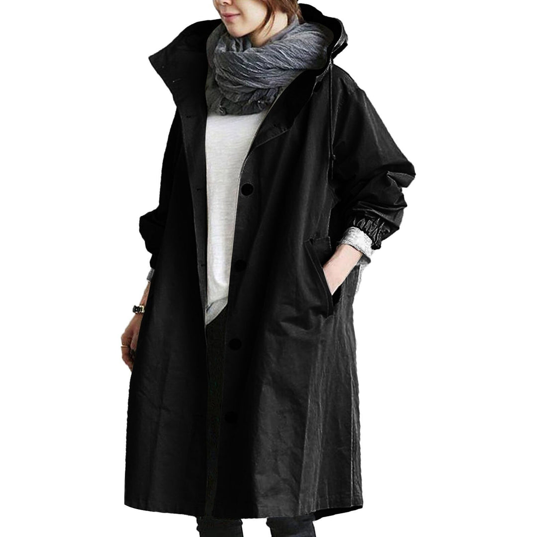 Damen Regenmantel Wasserdicht mit Kapuze und Taschen-Schwarz-S-Luzern Mode