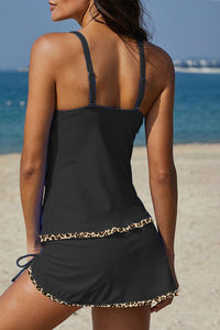 Leopardprint Tankini | Schwarz | Dehnbar | Figurbetont | Cami-Kleid-Luzern Mode