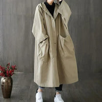 Damen Trenchcoat | Oversized | Einheitsgröße | Knöpfe | Wasserabweisend-Luzern Mode
