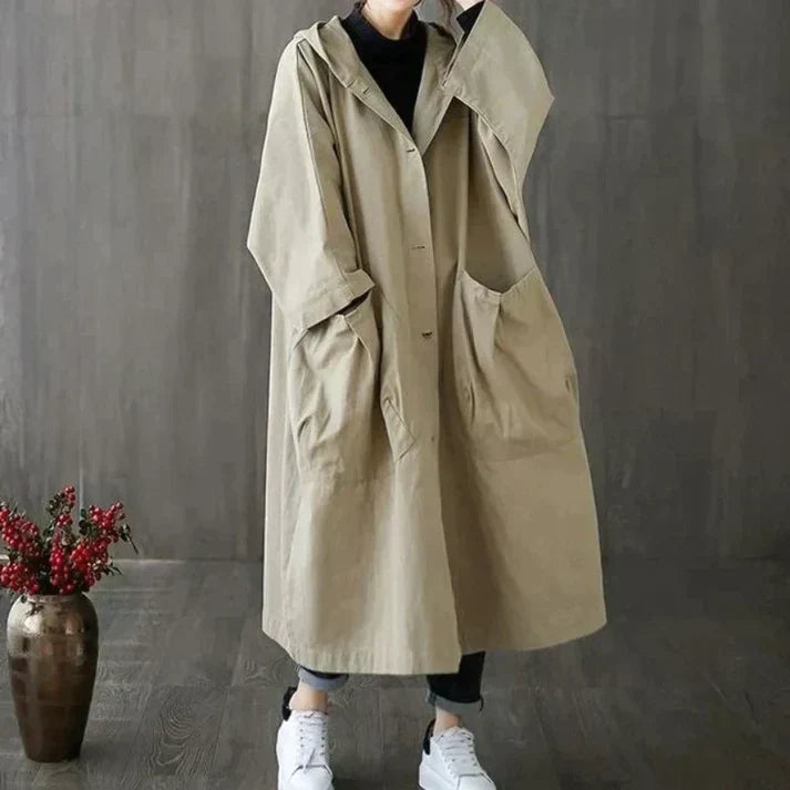Damen Trenchcoat | Oversized | Einheitsgröße | Knöpfe | Wasserabweisend-Luzern Mode