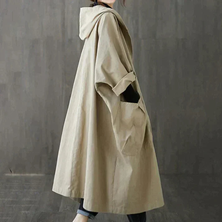 Damen Trenchcoat | Oversized | Einheitsgröße | Knöpfe | Wasserabweisend-Khaki-Luzern Mode
