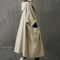 Damen Trenchcoat | Oversized | Einheitsgröße | Knöpfe | Wasserabweisend-Khaki-Luzern Mode