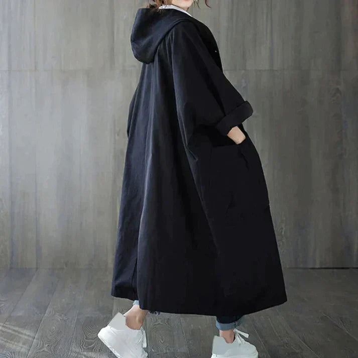 Damen Trenchcoat | Oversized | Einheitsgröße | Knöpfe | Wasserabweisend-Schwarz-Luzern Mode