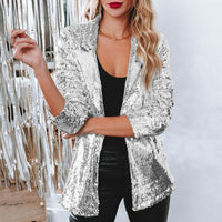 Pailletten Blazer Damen - Eleganter Party Look für Events-Silber-S-Luzern Mode