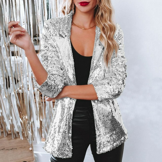 Pailletten Blazer Damen - Eleganter Party Look für Events-Silber-S-Luzern Mode