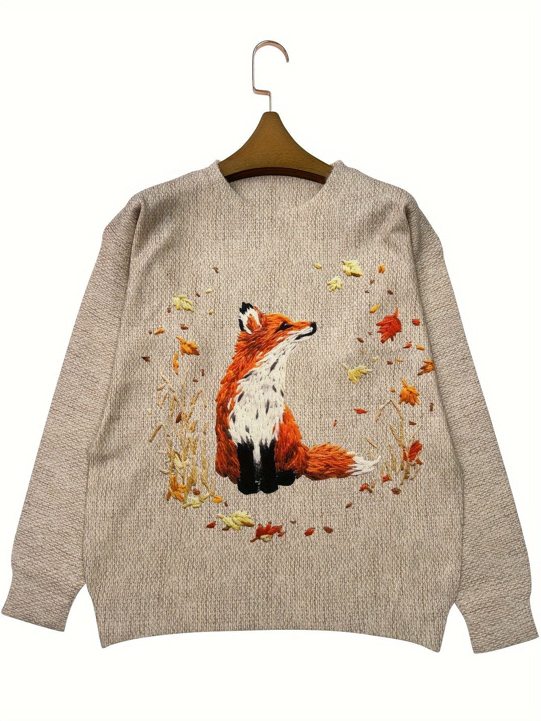 Damen Strickpullover mit Fuchs Stickerei - Herbstmode 2023-S-Luzern Mode