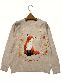 Damen Strickpullover mit Fuchs Stickerei - Herbstmode 2023-S-Luzern Mode