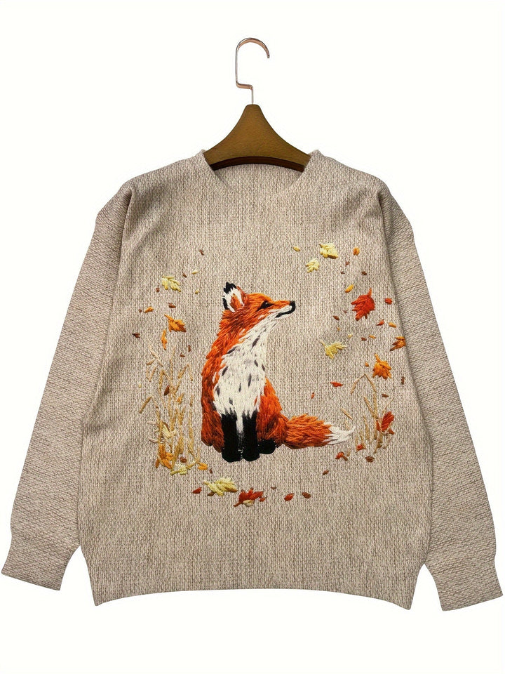 Damen Strickpullover mit Fuchs Stickerei - Herbstmode 2023-S-Luzern Mode