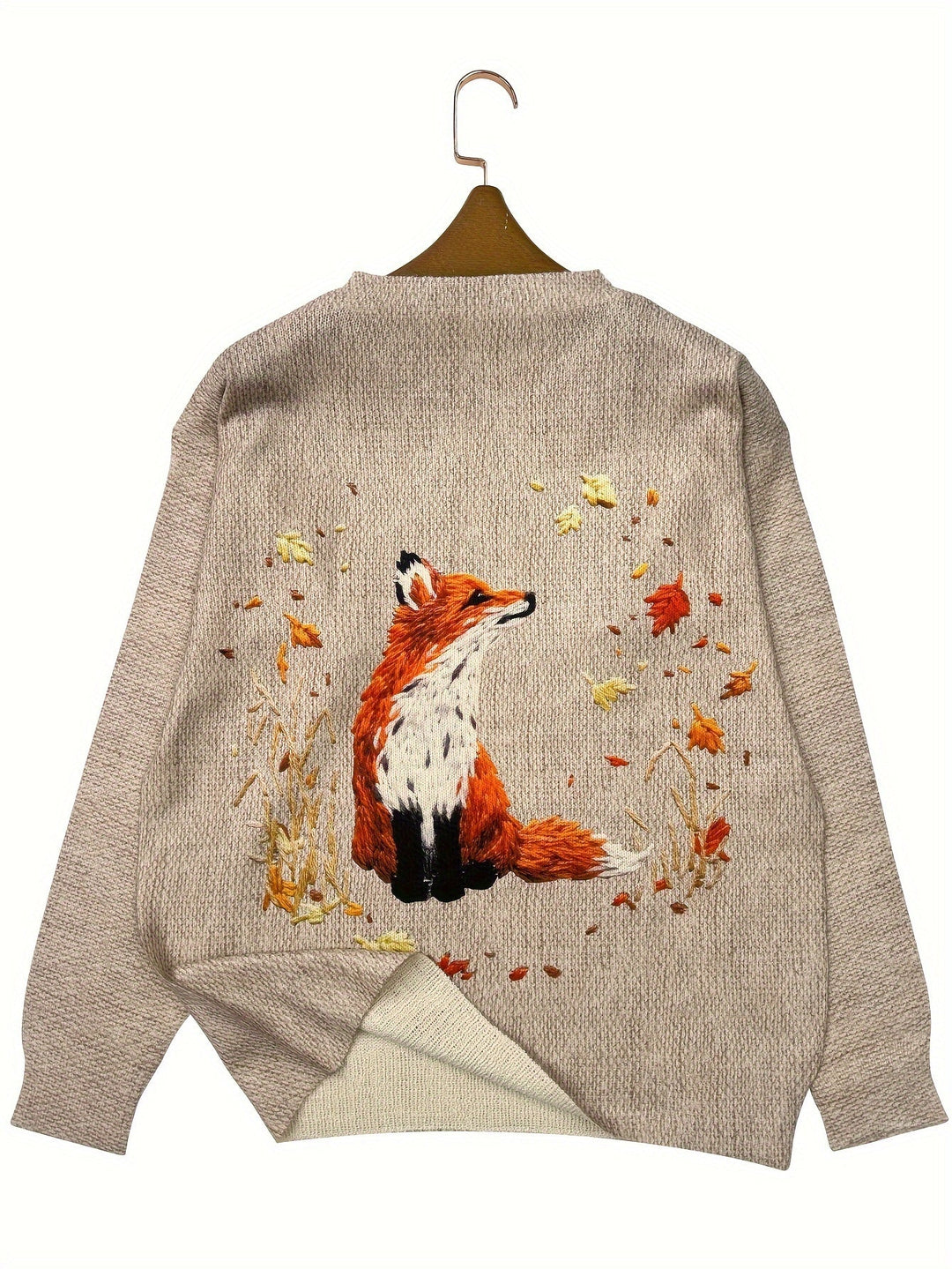 Damen Strickpullover mit Fuchs Stickerei - Herbstmode 2023-Luzern Mode